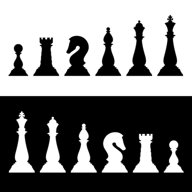 Vector chess pieces black silhouettes set. business strategy vector icons