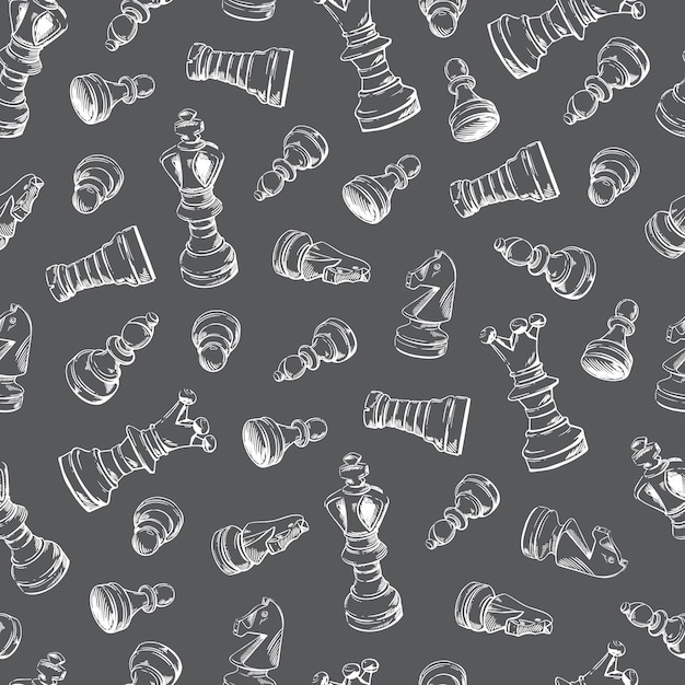 Chess pieces gray and white seamless pattern Sketch