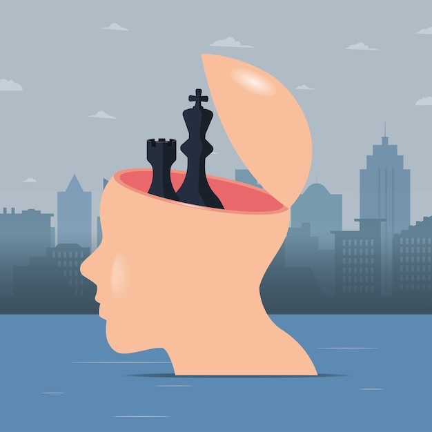 Chess pieces inside head Business strategy concept vector illustration