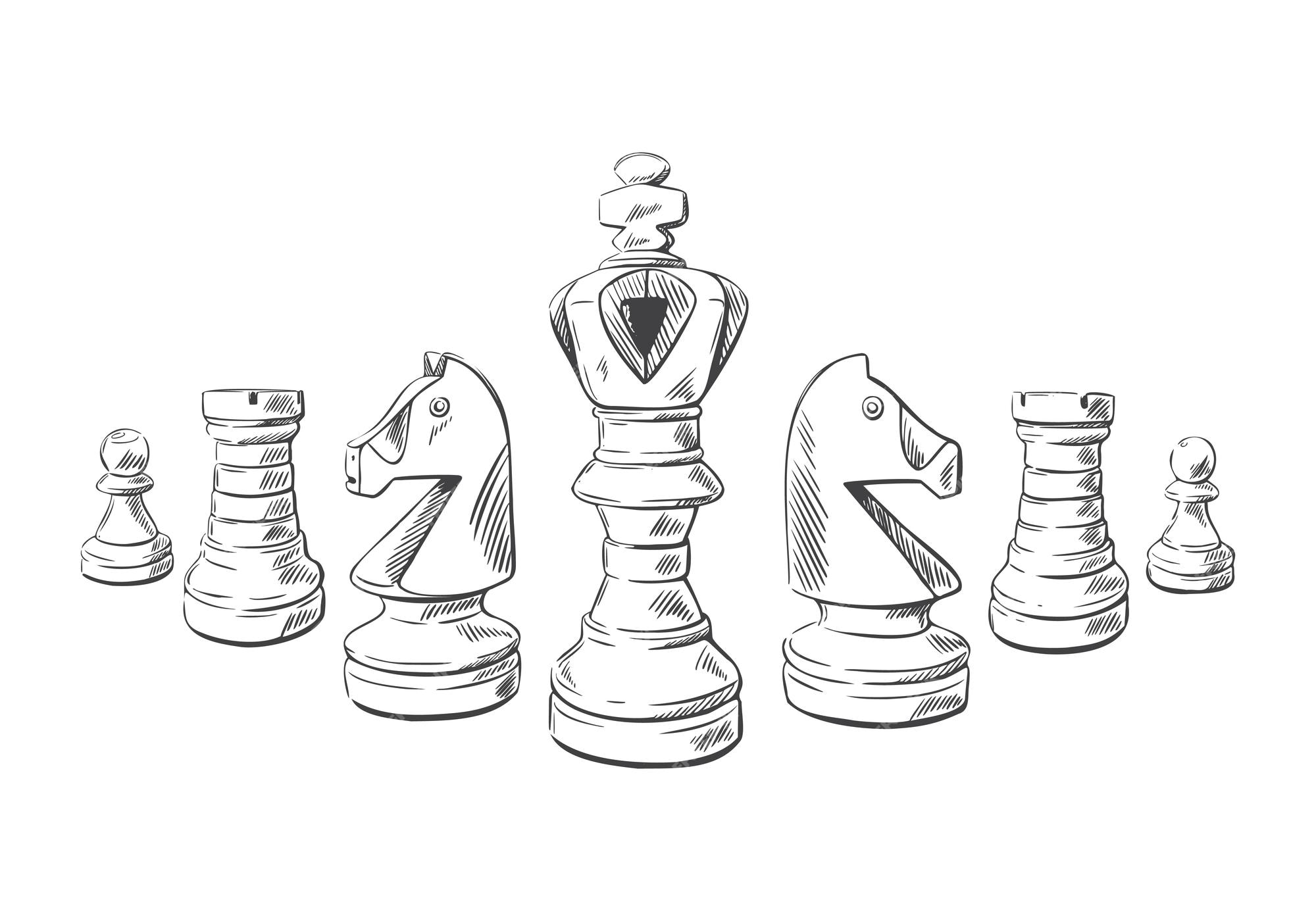 Chess Pieces Set Drawing Stock Illustration - Download Image Now - Chess,  Drawing - Art Product, Line Art - iStock