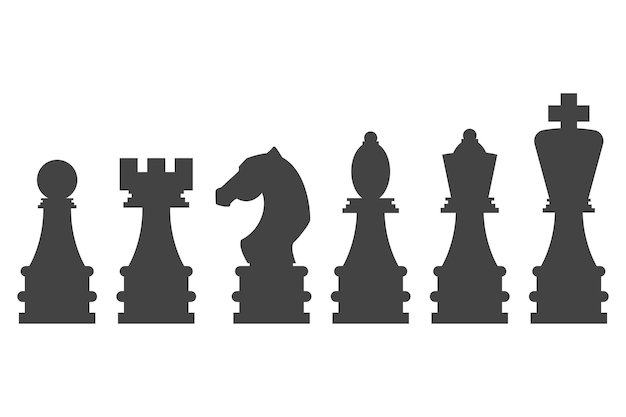 Vector chess pieces vector black silhouettes set isolated on a white background.