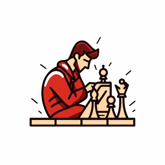 Chess player flat icon Vector illustration of chess player in red uniform playing chess