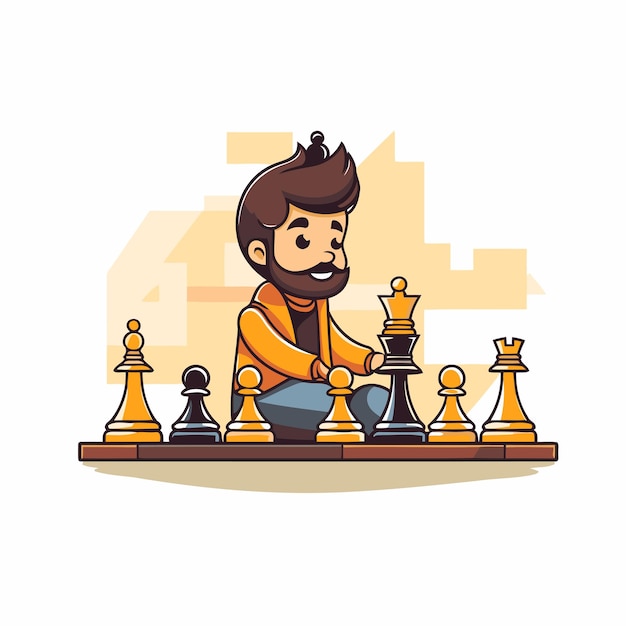 Chess player with chessboard Vector illustration in cartoon style