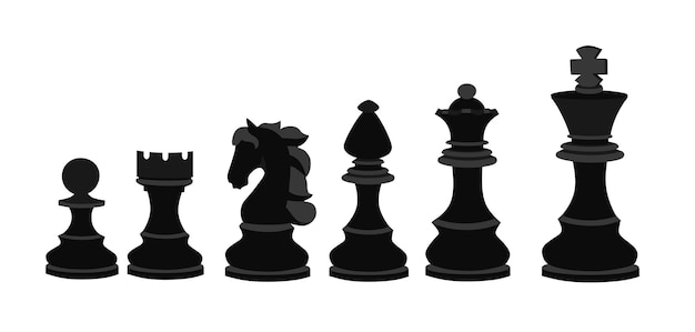 A chess set in black on a white isolated background World Chess Day Banner for the holiday chess