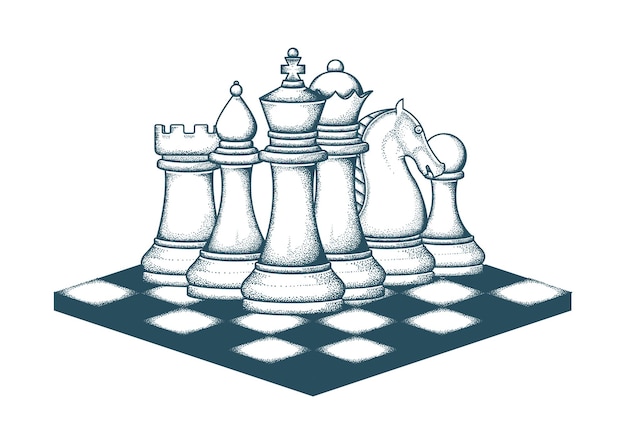 Vector chess set hand draw vector