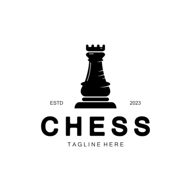 말 왕 전당포 장관과 체스 토너먼트 체스를 위한 루크 로고가 있는 체스 전략 게임 로고