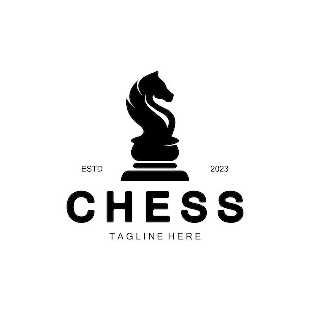 Логотип шахматной стратегии с конным королем, пешкой, министром и ладьей Логотип для шахматного турнира