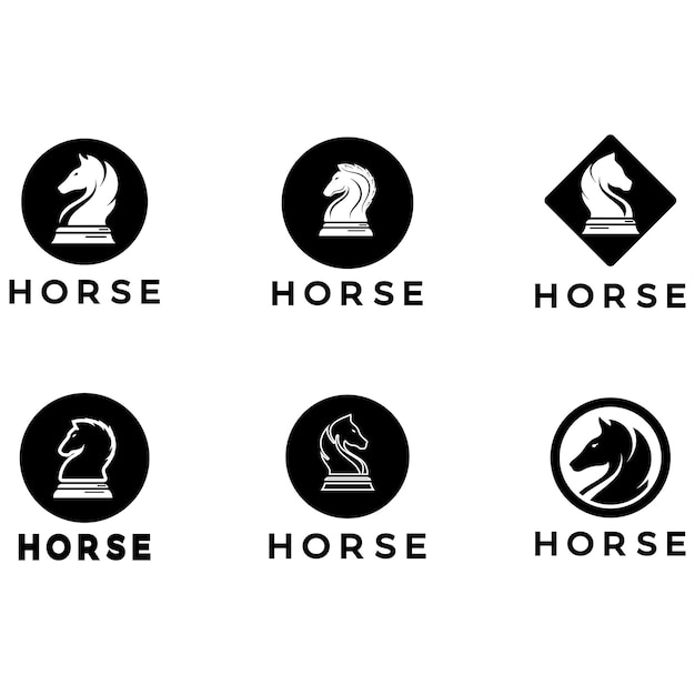 Логотип шахматной стратегии с конным королем, пешкой, министром и ладьей для турнира, командного чемпионата, приложение