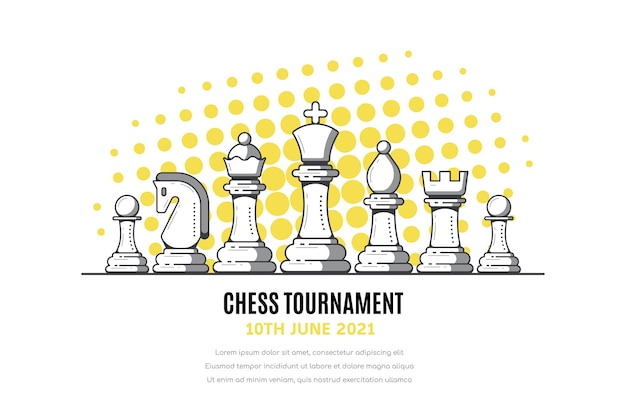 Chess tournament banner with chess figures on white