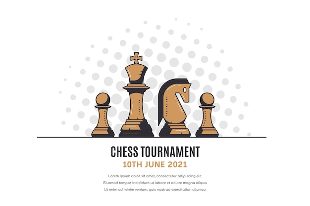 Chess tournament banner with chess figures on white