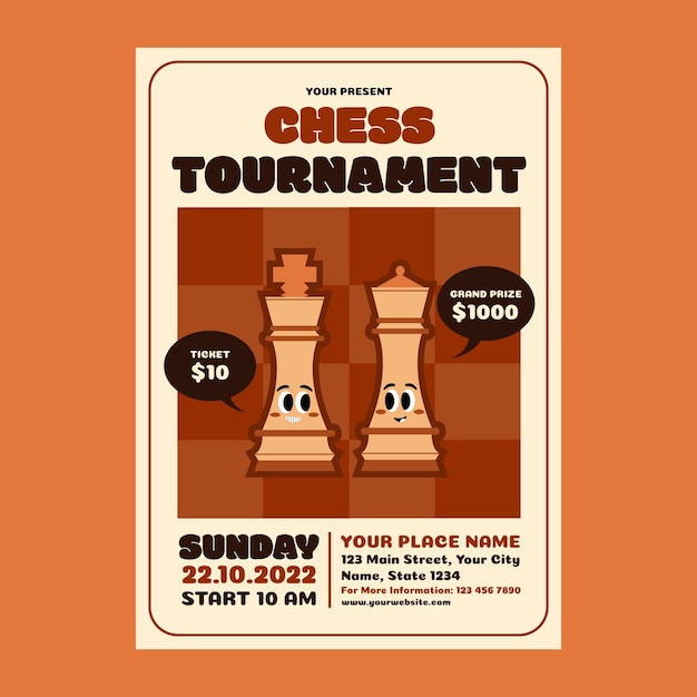 Vector chess tournament flyer with hand-drawn illustration