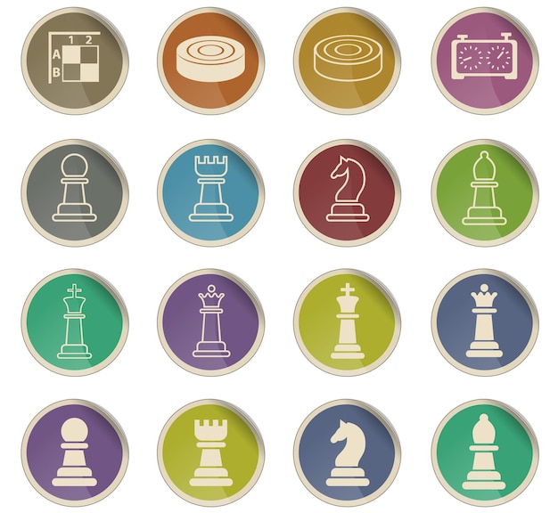 Chess web icons in the form of round paper labels