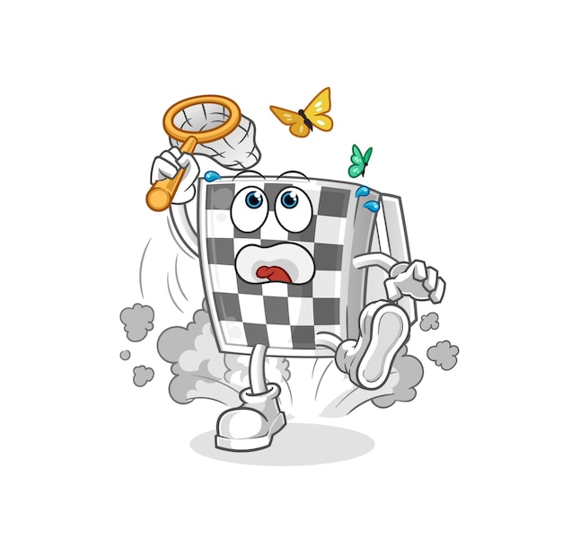 Chessboard catch butterfly illustration. character vector