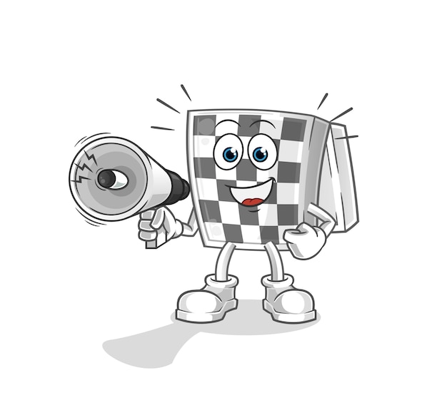 Chessboard holding hand loudspeakers vector. cartoon character