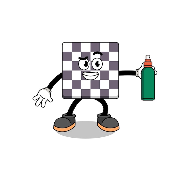 Chessboard illustration cartoon holding mosquito repellent character design