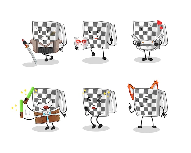 Chessboard japanese culture group character. mascot vector