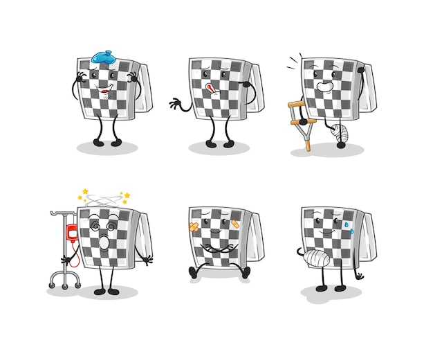 Chessboard sick group character. cartoon mascot vector