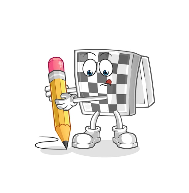 chessboard write with pencil. cartoon mascot vector