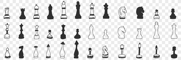 Chessmen on board doodle set illustration