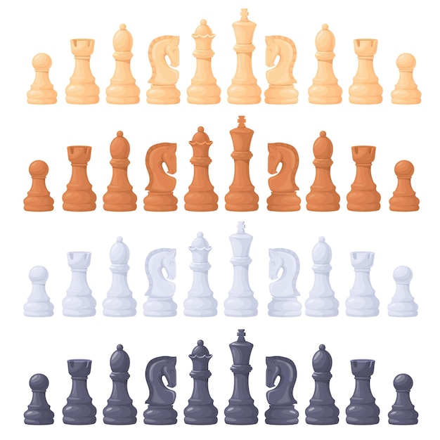 チェスプレイヤー チェックマット 戦略 攻撃 チェスフィギュア キング クイーン ピオン ビショップ キャッスル ナイト ロック ホース セット 麗なベクトルイラスト
