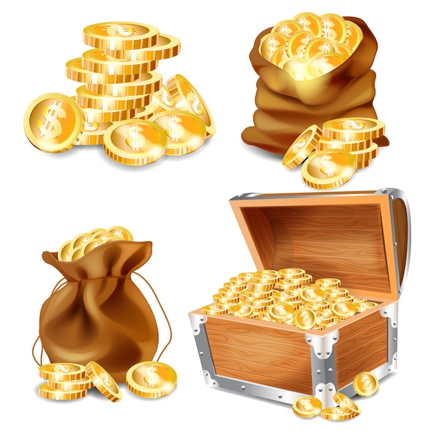 A chest of gold. cartoon old wooden chest