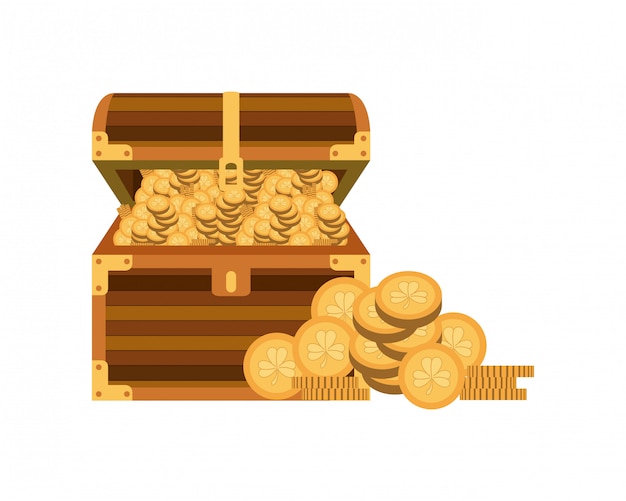 Vector chest with coins isolated icon