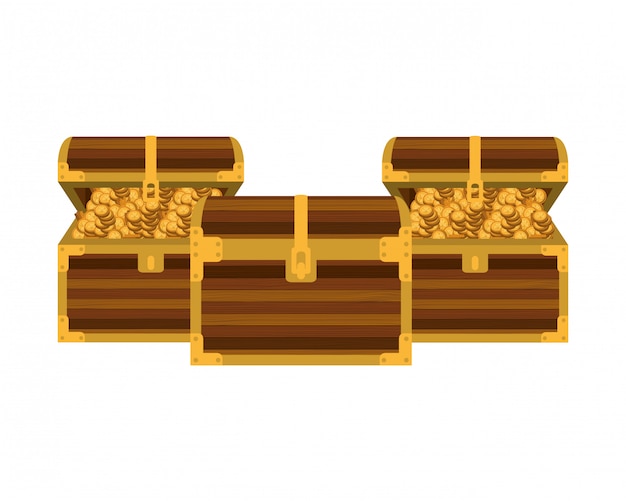 Chest with coins isolated icon