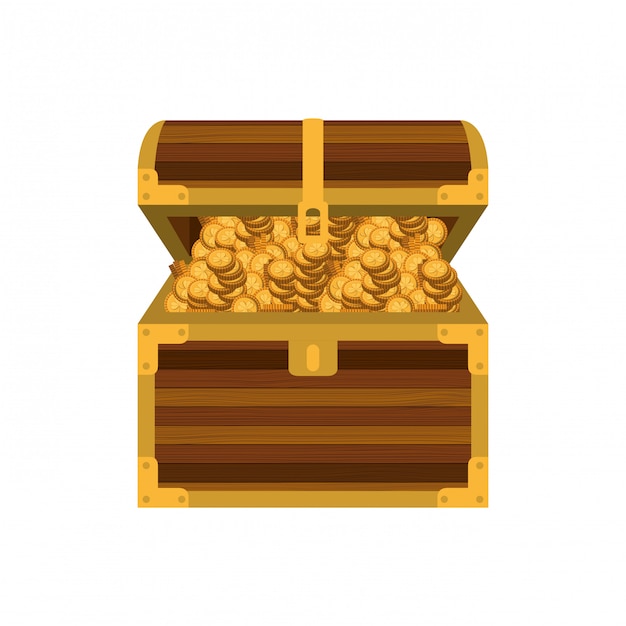 Vector chest with coins isolated icon