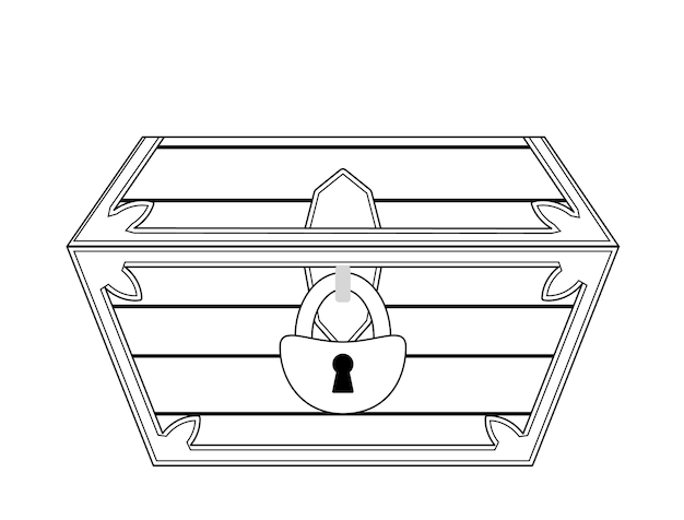 Chest with lock coloring page Black and white chest Vector