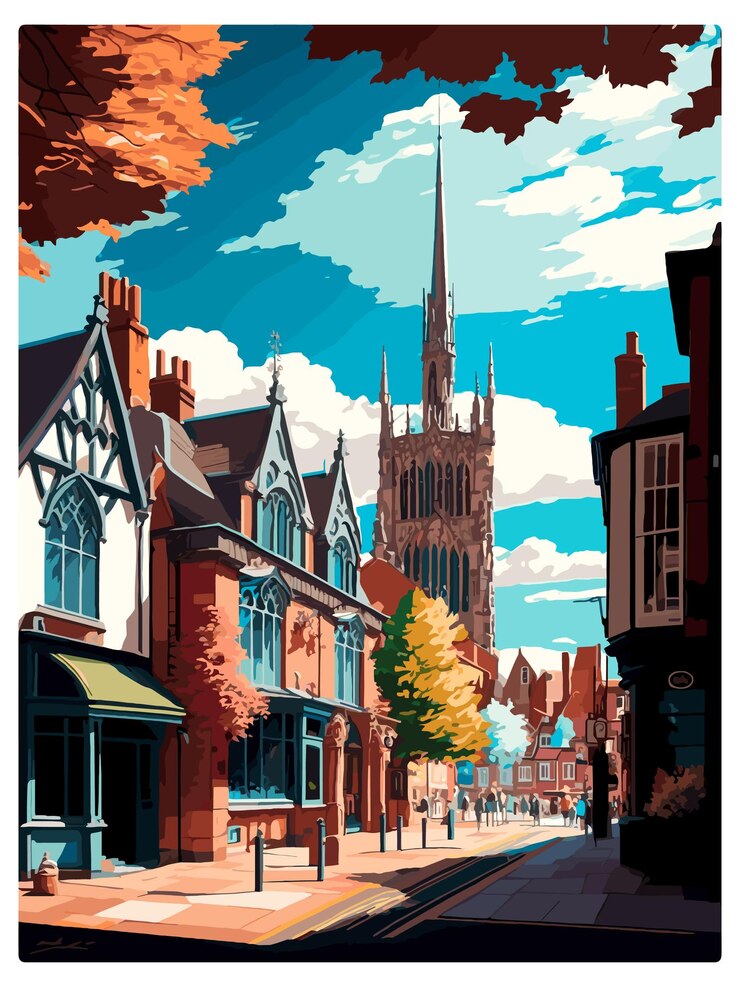 Vector chester england vintage travel poster souvenir postcard portrait painting wpa illustration