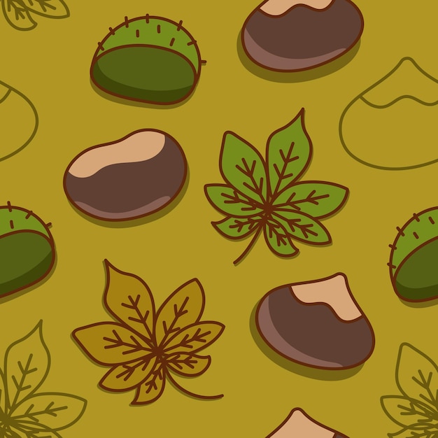 Chestnuts leaves seamless pattern for decoration card, print, background.