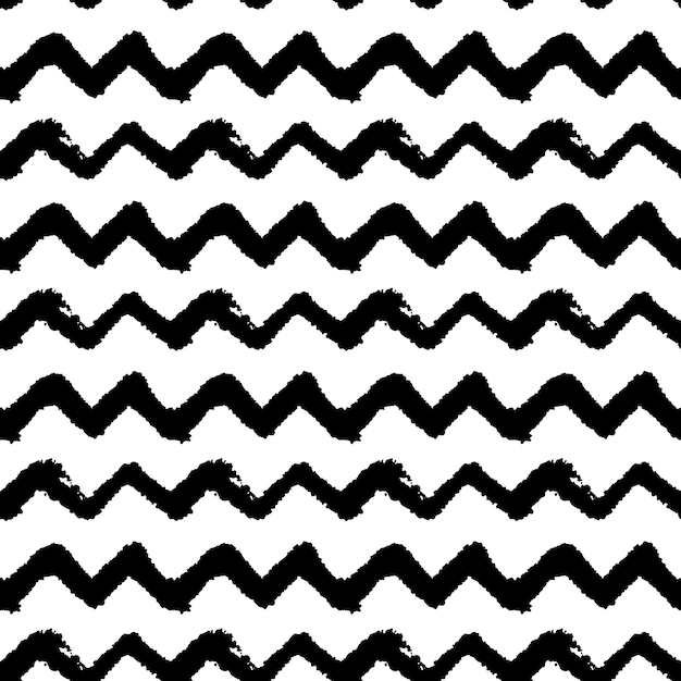 シェブロンジグザグモノクロ白黒手描きシンプルなインクブラシストロークシームレスパターンベクトルイラスト背景ベッドリネン生地包装紙スクラップブッキング