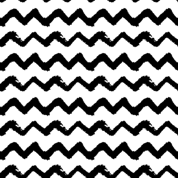 Vettore chevron a zig-zag monocromatico in bianco e nero disegnato a mano semplice inchiostro pennello tratto senza giunture illustrazione vettoriale per sfondo biancheria da letto tessuto carta da imballaggio scrapbooking