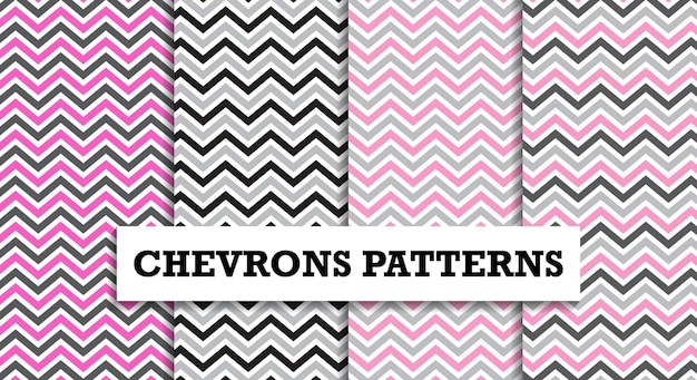 Chevrons seamless patterns set. Pink and grey abstract geometric background vector