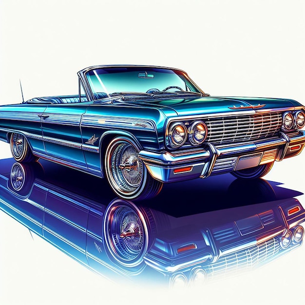 Vector chevy impala 1964 chevrolet lowrider v8 muscle car afbeelding geïsoleerde witte achtergrond poster los angeles