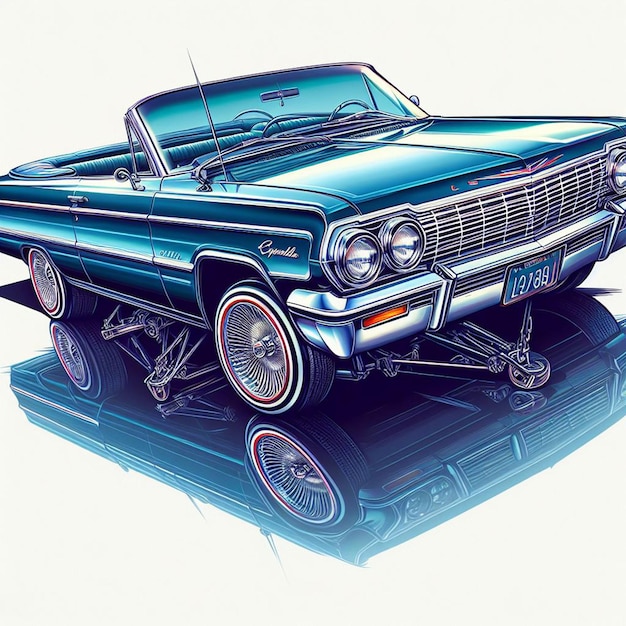 Chevy Impala 1964 Chevrolet Lowrider V8 Muscle Car pic isolated white background poster Los Angeles