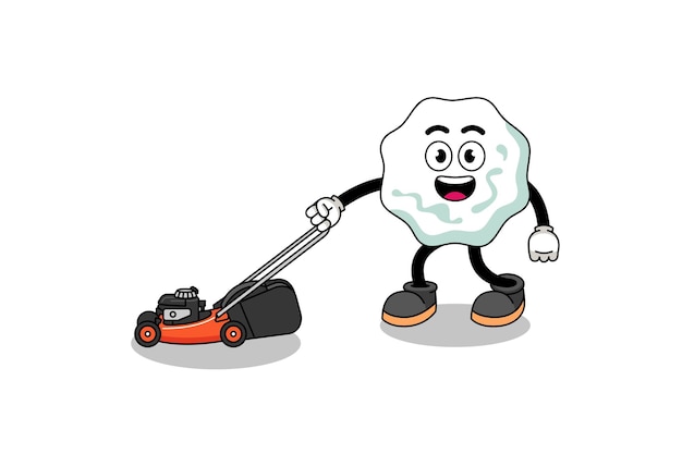 Chewing gum illustration cartoon holding lawn mower