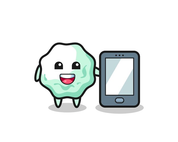 Vector chewing gum illustration cartoon holding a smartphone