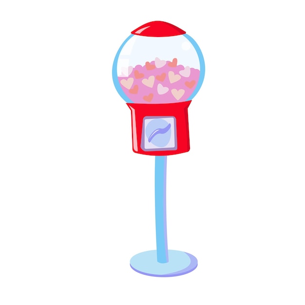 Vector chewing gum machine with hearts vending machine for selling piece goods valentines day