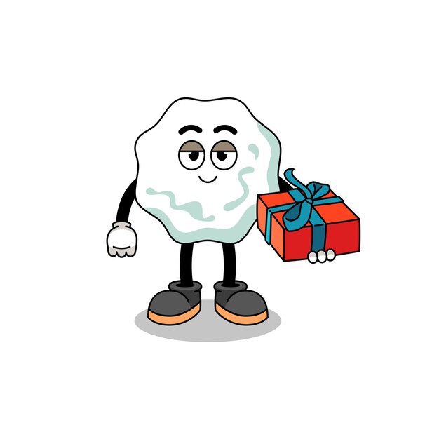 Chewing gum mascot illustration giving a gift