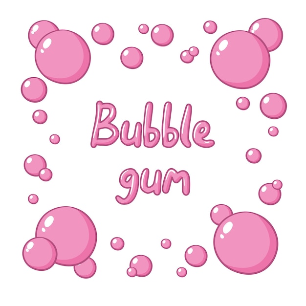 Vector chewing gum vector illustration funny pink lettering bubble gum