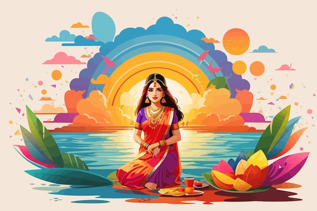 Vettore illustrazione di cartoni animati per le vacanze di chhath in india