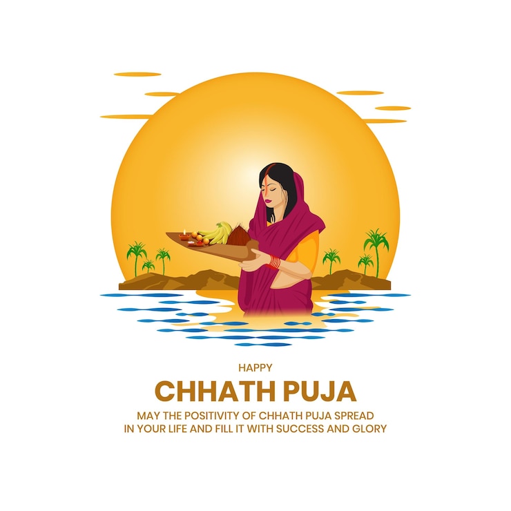 वेक्टर chhath puja indian bihari festival celebration traditional background vector illustration