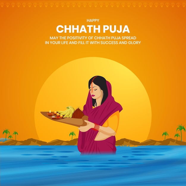 Chhath Puja Indian Bihari festival celebration traditional background vector illustration