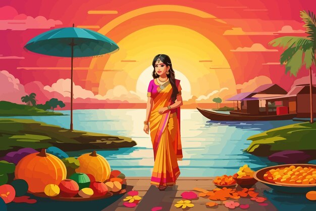 Vector chhath vakantie india cartoon illustratie