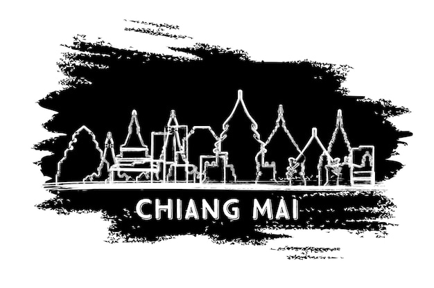 Chiang Mai Thailand City Skyline Silhouette Hand Drawn Sketch Business Travel and Tourism Concept with Modern Architecture Vector Illustration Chiang Mai Cityscape with Landmarks