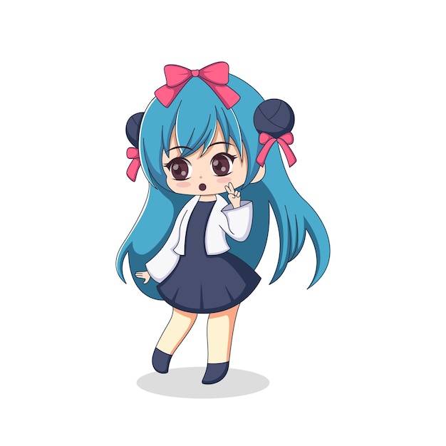 Chibi anime character design illustrazione