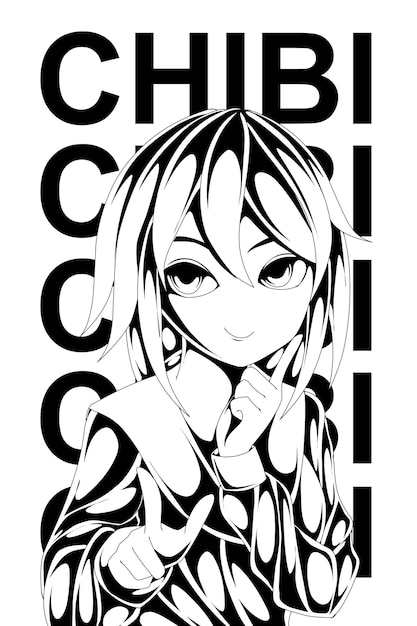 Chibi anime illustration line art