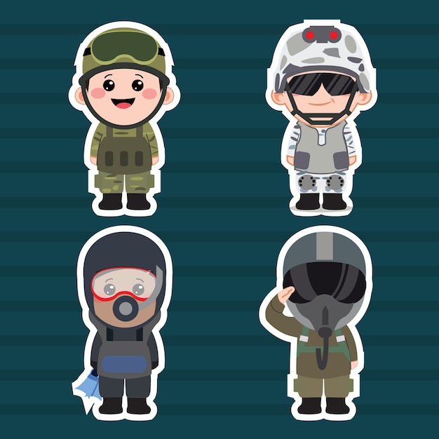 Chibi army cartoon set illustration