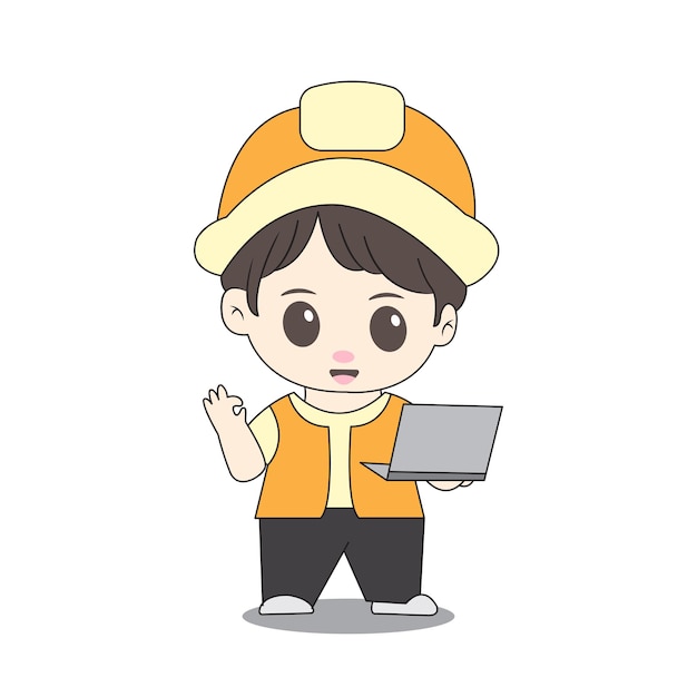 Vector chibi character of a building architect